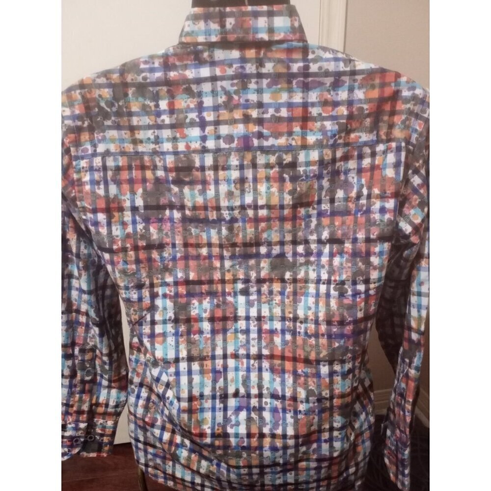 Visconti Black Colorful Splatter Abstract Checked Button Down L/S Shirt Small S - Picture 7 of 12